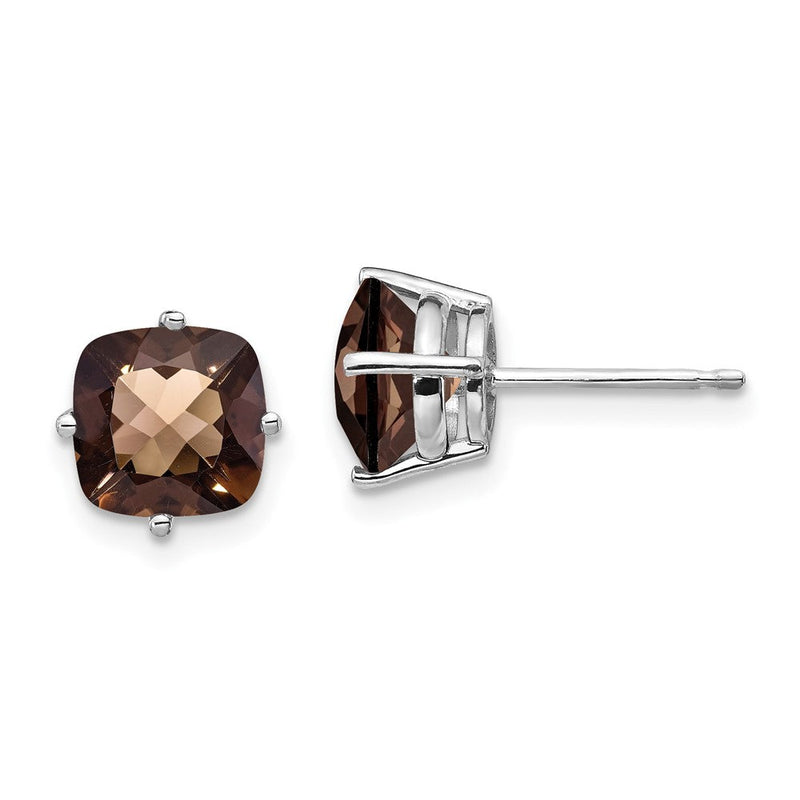 14K Weißgold Ohrringe mit 7 mm Kissenschliff Checker-Cut Rauchquarz in Gelbgold