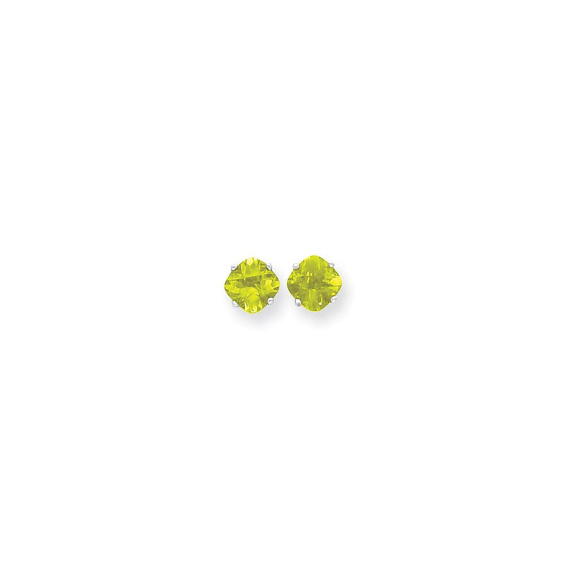 14K Weißgold Ohrringe mit 7x7 mm Kissenschliff-Peridot im Karo-Schliff