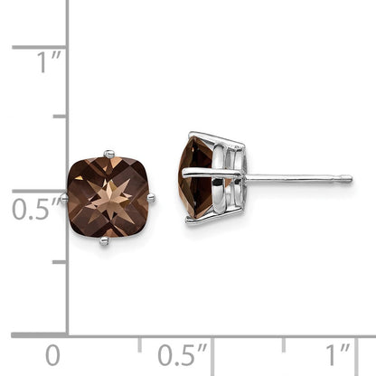 14K Weißgold Ohrringe mit 7 mm Kissenschliff Rauchquarz und Gelbgold-Details