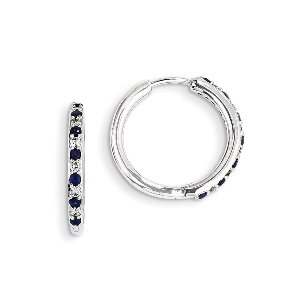 14K Weißgold Echt Diamant & Saphir Klappbar Creolen