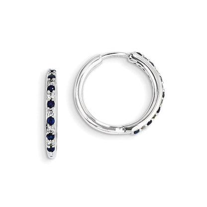 14K Weißgold Echt Diamant & Saphir Klappbar Creolen
