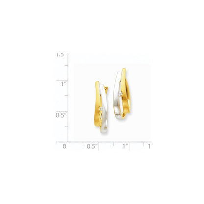 14K Gelbgold Zweifarbig Echte Diamant-Creolen mit Scharnier
