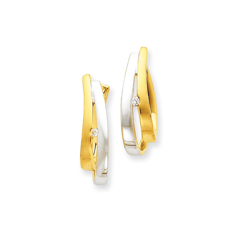 14K Gelbgold Zweifarbig Echte Diamant-Creolen mit Scharnier