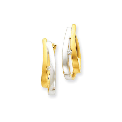 14K Gelbgold Zweifarbig Echte Diamant-Creolen mit Scharnier
