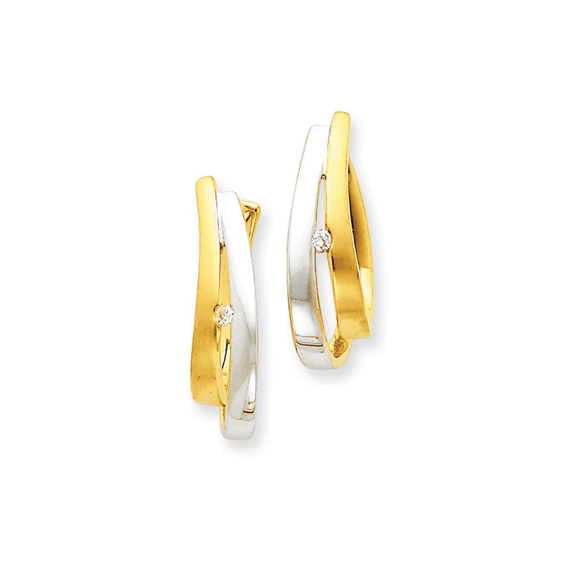 14K Gelbgold Zweifarbig Echte Diamant-Creolen mit Scharnier