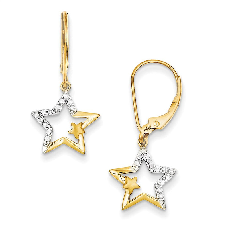 14K Gelbgold-Ohrringe mit Rhodium, echten Diamanten und Leverback-Verschluss – Simply Starz