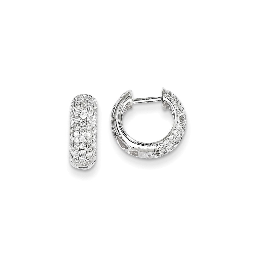 14K Weißgold Creolen mit echten Diamanten und Klappscharnier
