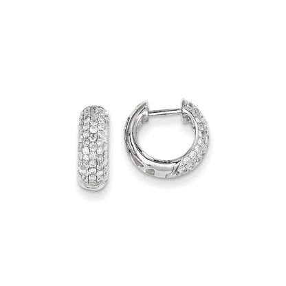 14K Weißgold Creolen mit echten Diamanten und Klappscharnier
