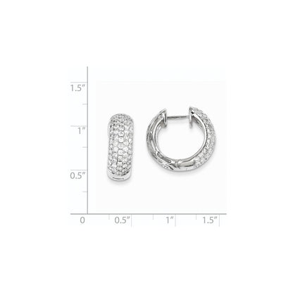 14K Weißgold Creolen mit echten Diamanten und Klappscharnier