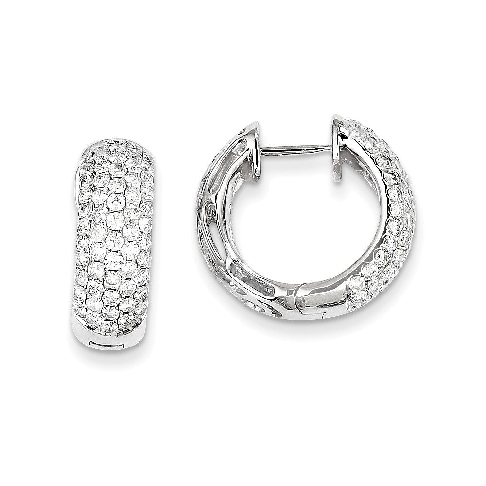 14K Weißgold Creolen mit echten Diamanten und Klappscharnier