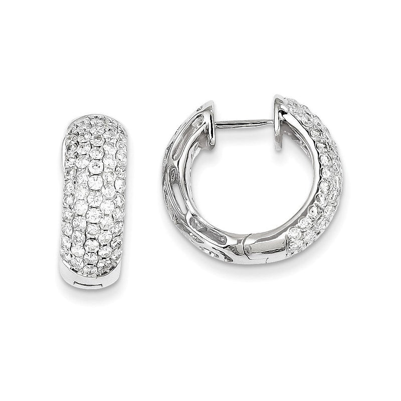 14K Weißgold Creolen mit echten Diamanten und Klappscharnier