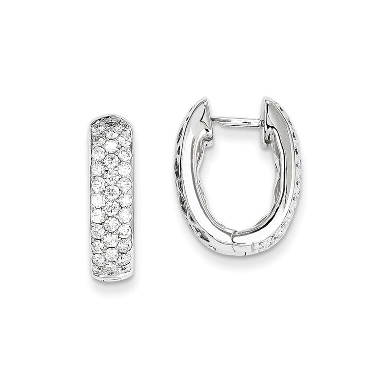14K Weißgold Creolen mit echten Diamanten und Klappscharnier