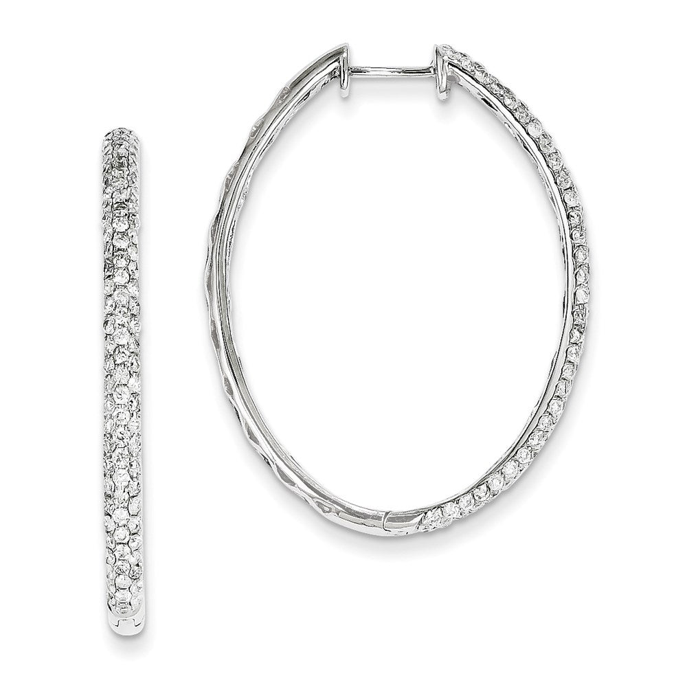14K Weißgold Ovale Creolen mit echten Diamanten und Klappscharnier