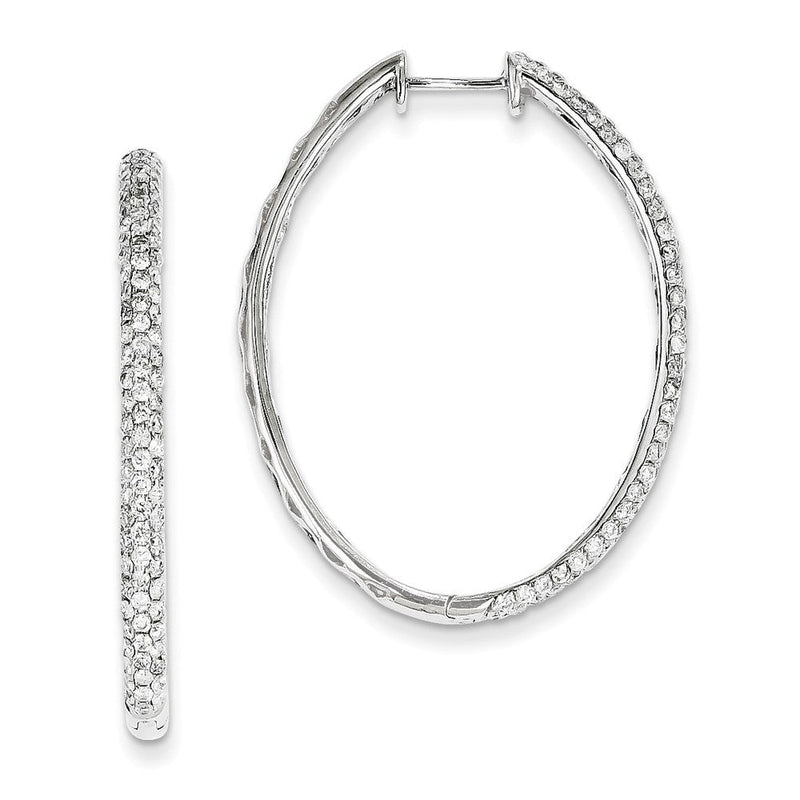 14K Weißgold Ovale Creolen mit echten Diamanten und Klappscharnier