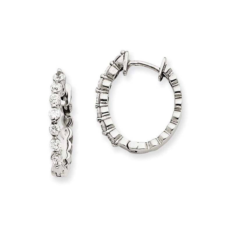 14K Weißgold Creolen mit echtem Diamant und Klappscharnier