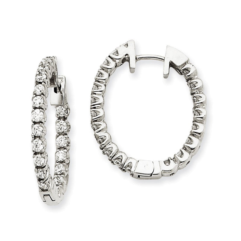 14K Weißgold Creolen mit echtem Diamant und Klappscharnier