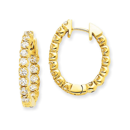 14K Gelbgold Creolen mit echten Diamanten und Scharniermechanismus