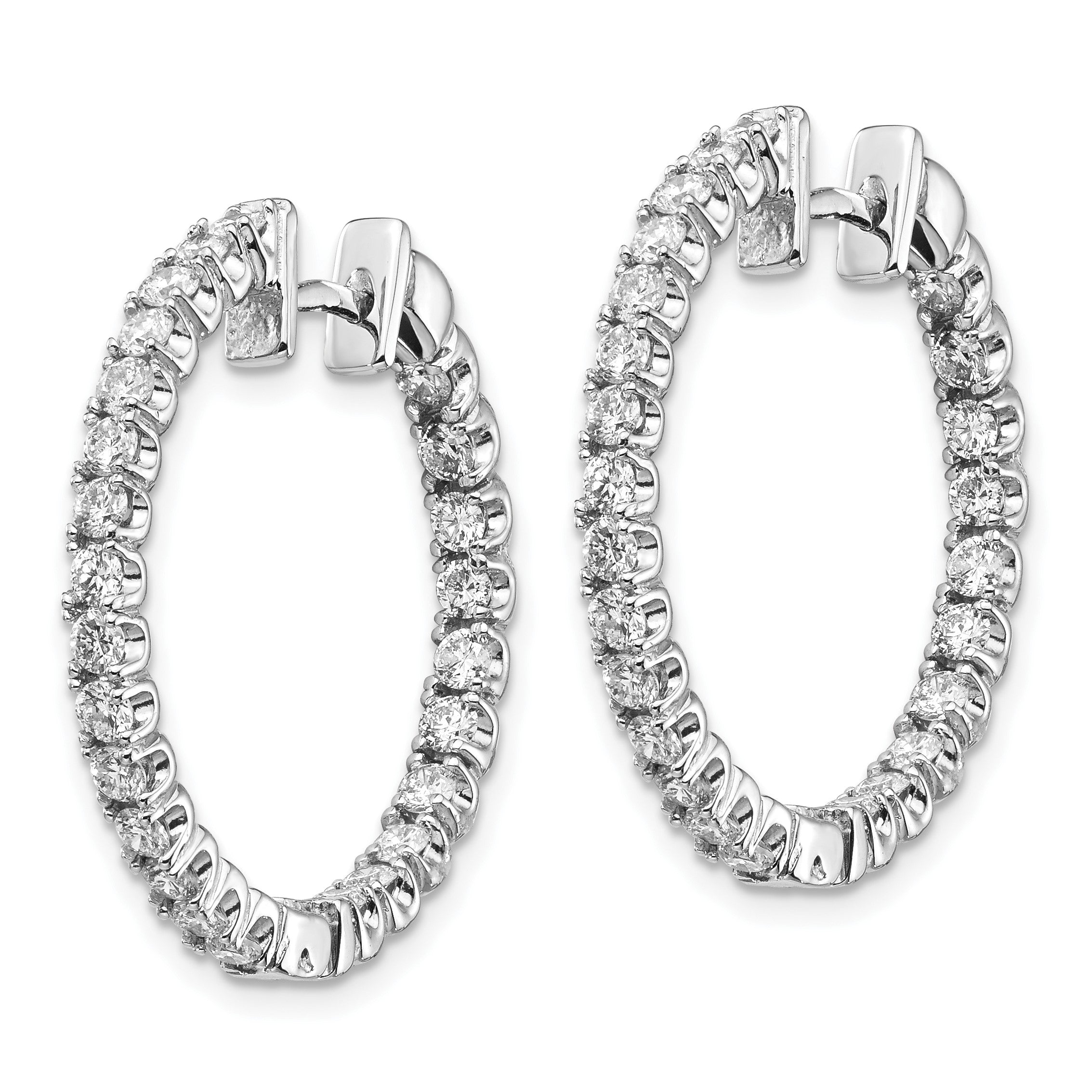 14K Weißgold Creolen mit echten Diamanten und Klappscharnier