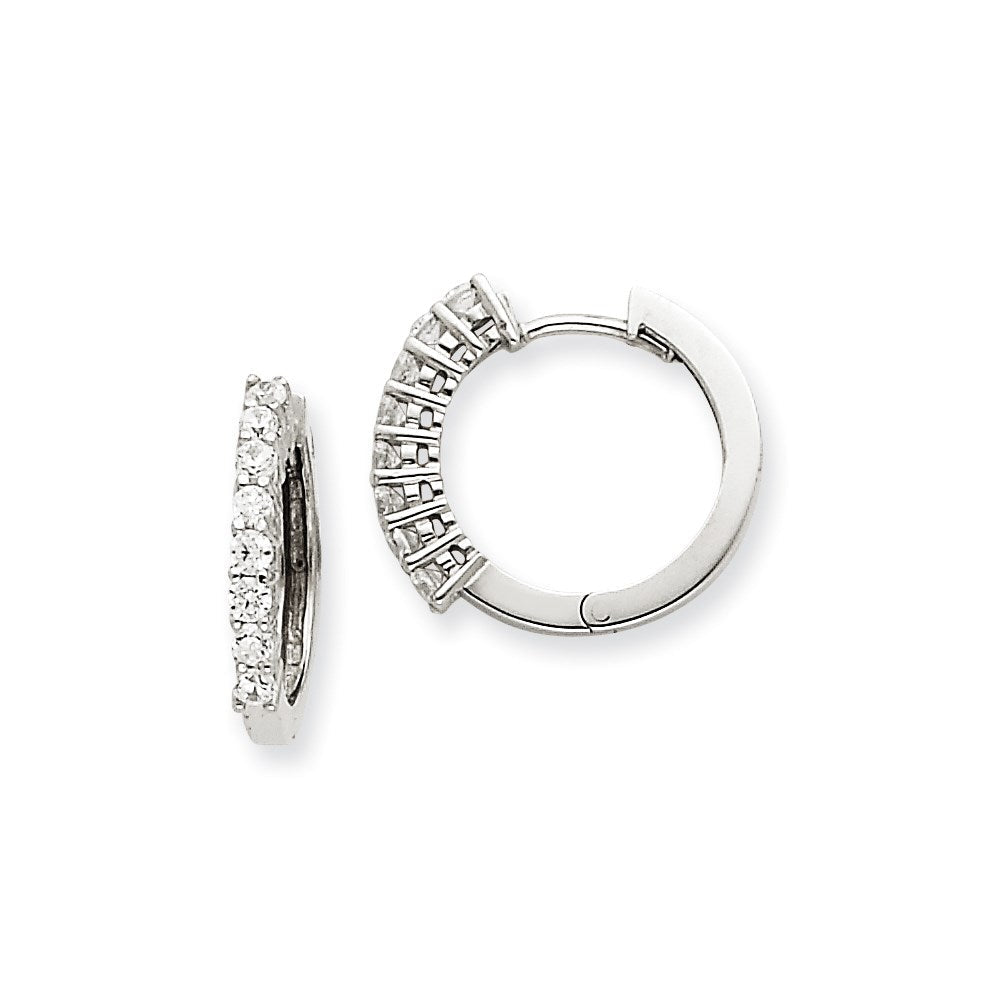 14K Weißgold Creolen mit echten Diamanten und Klappscharnier