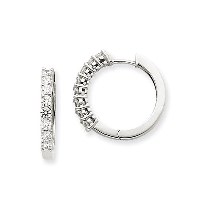 14K Weißgold AAA Echtdiamant-Creolen mit Scharnierverschluss