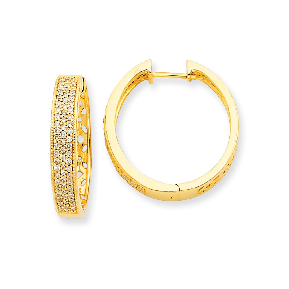 14K Gelbgold Creolen mit Scharnier und echten Diamanten
