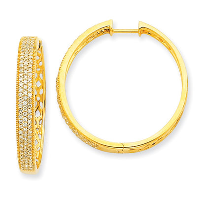 14K Gelbgold Creolen mit echten Diamanten und Scharniermechanismus