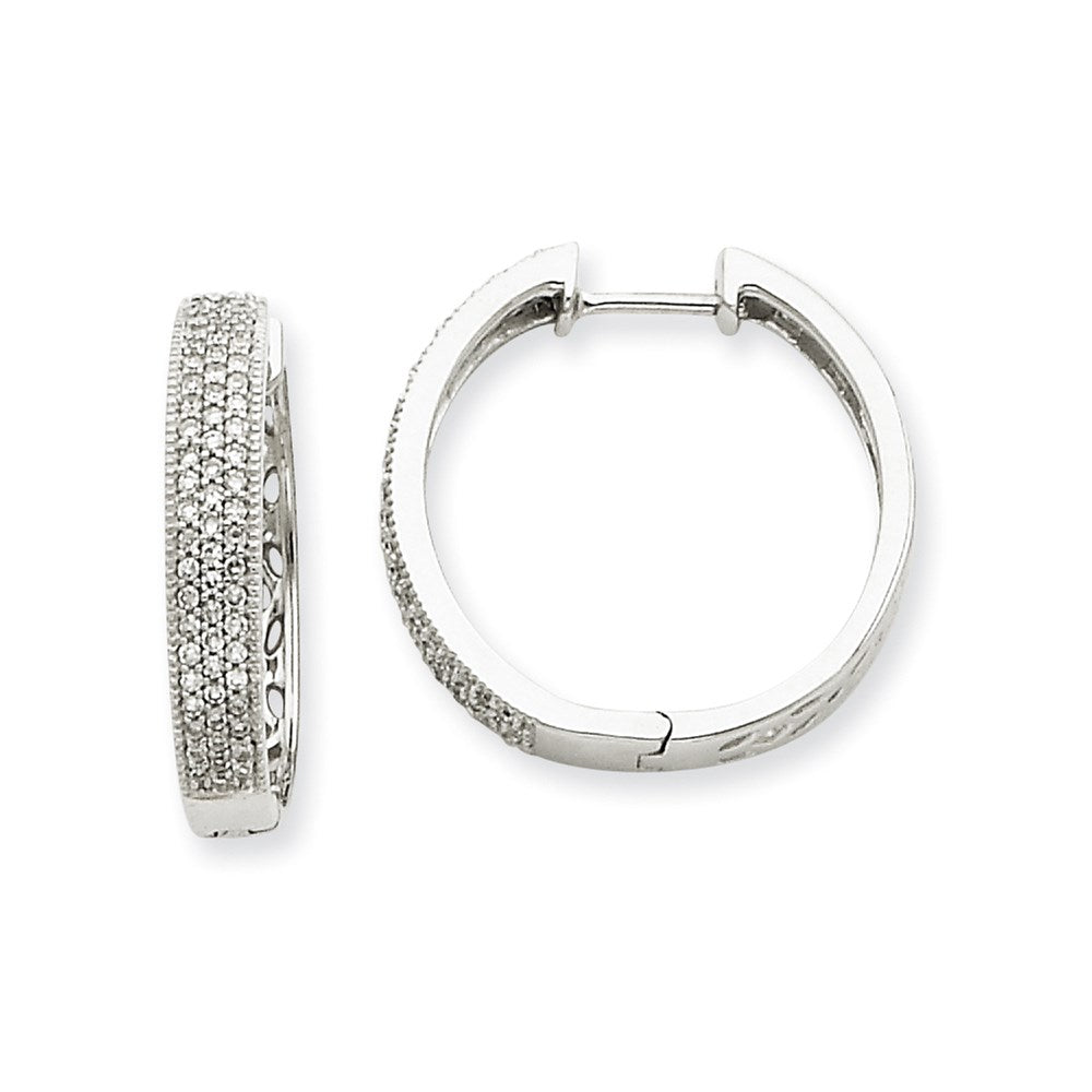 14K Weißgold Creolen mit echten Diamanten und Klappscharnier