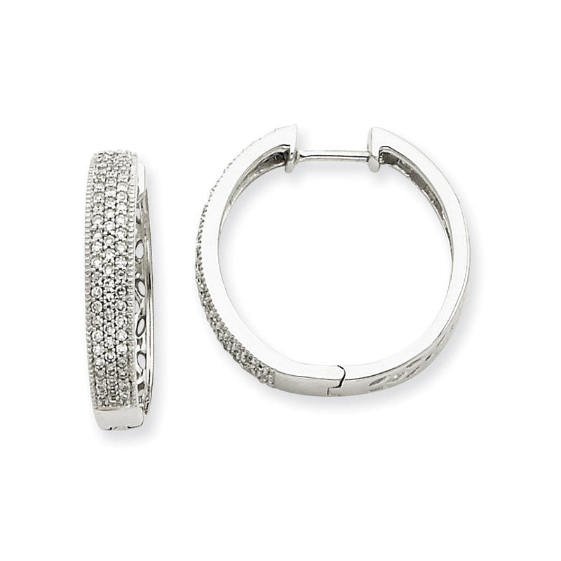 14K Weißgold Creolen mit echten Diamanten und Klappscharnier
