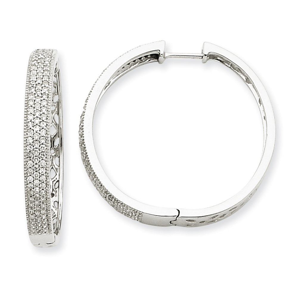 14K Weißgold Creolen mit Klappscharnier und echten Diamanten