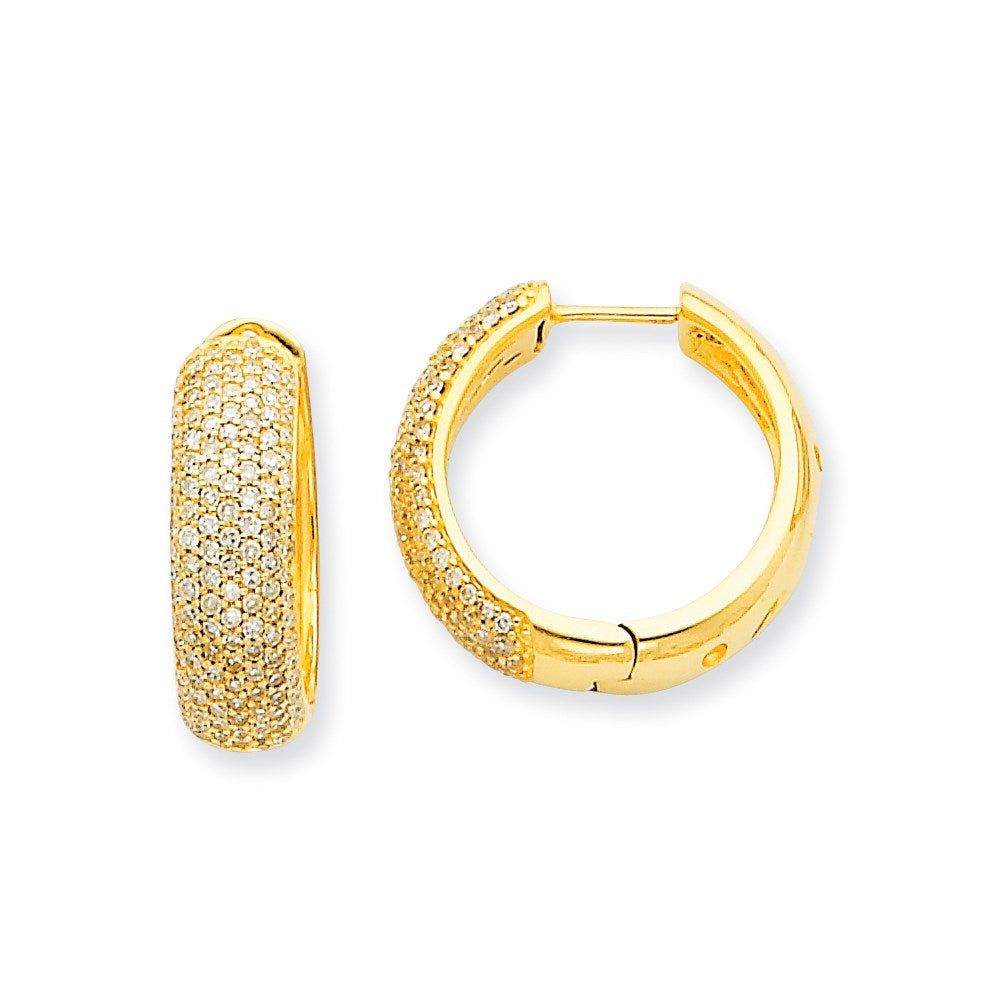 14K Gelbgold Creolen mit echten Diamanten und Scharnier