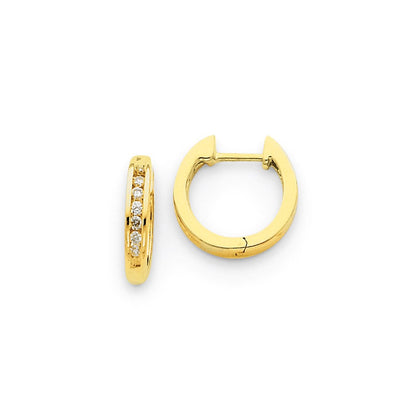 14K Gelbgold Creolen mit echten Diamanten und Scharniermechanismus