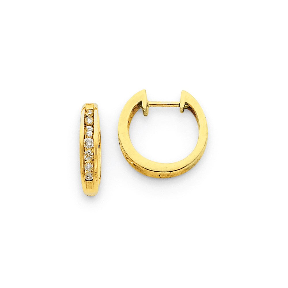 14K Gelbgold Creolen mit echten Diamanten und Scharniermechanismus