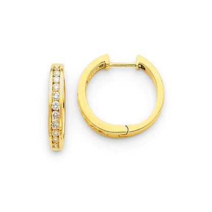 14K Gelbgold Creolen mit echten Diamanten und Klappscharnier
