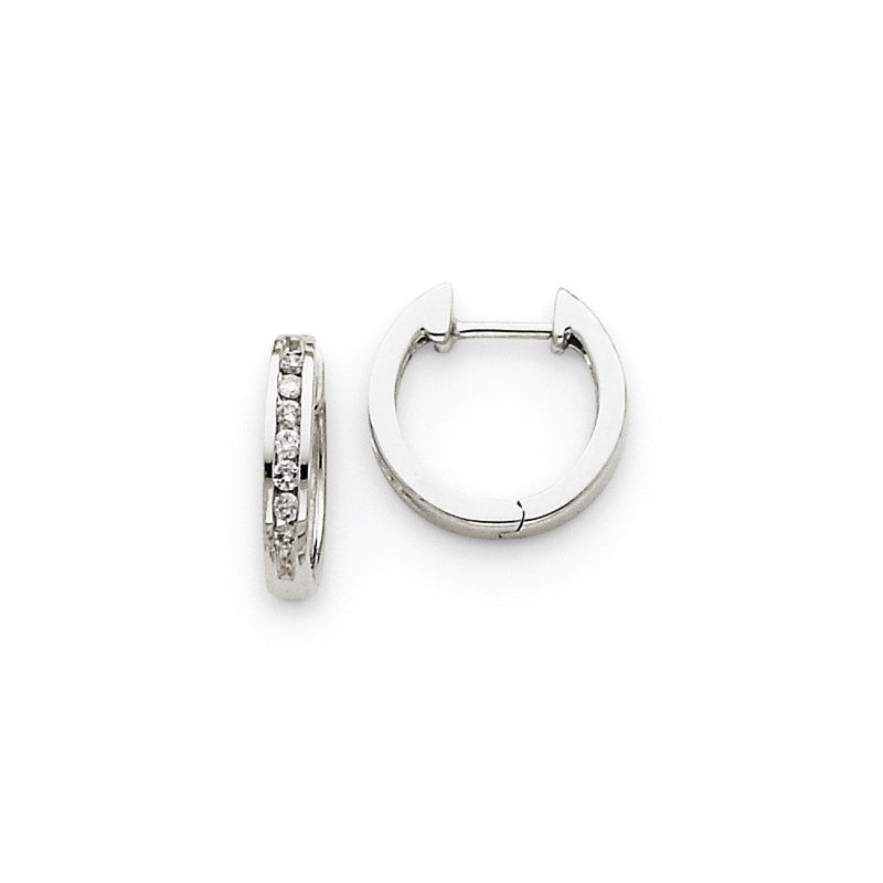 14K Weißgold Creolen mit echten Diamanten und Klappscharnier
