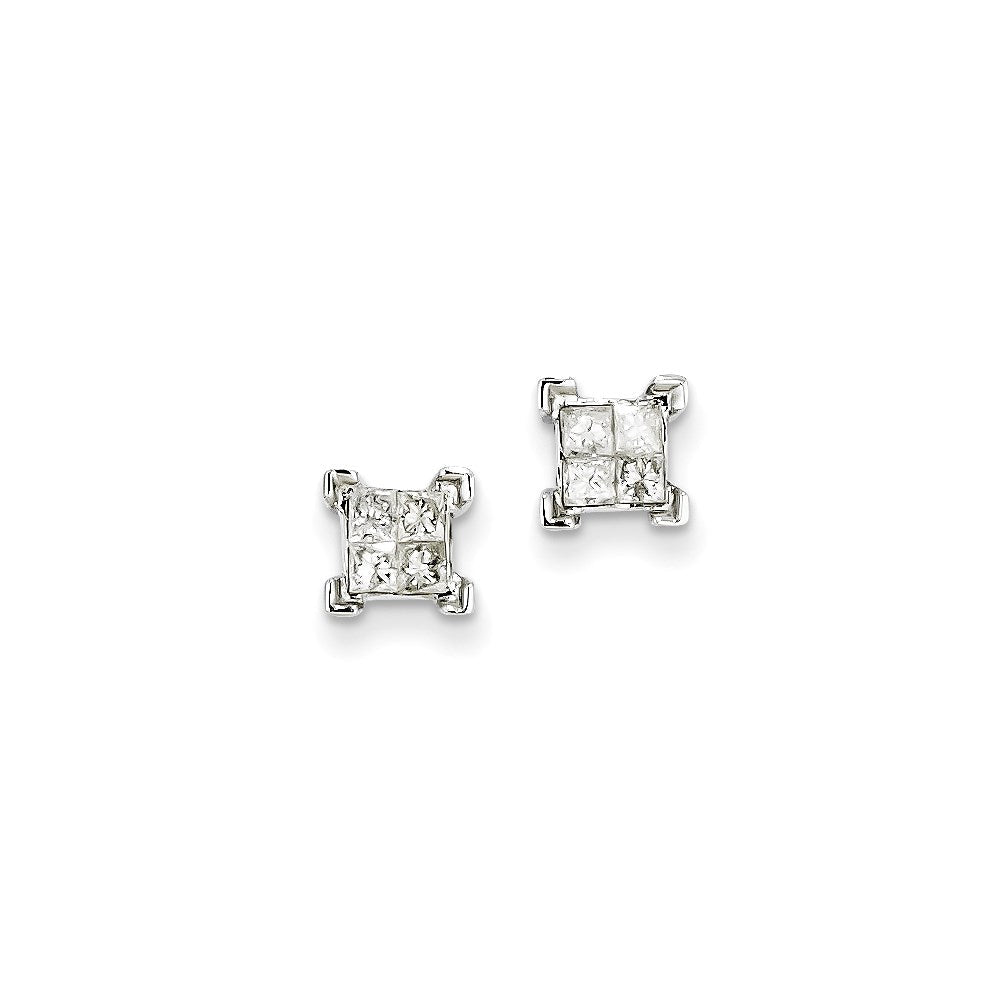 14K Weißgold Ohrstecker mit Diamanten im Prinzessschliff und Schraubverschluss