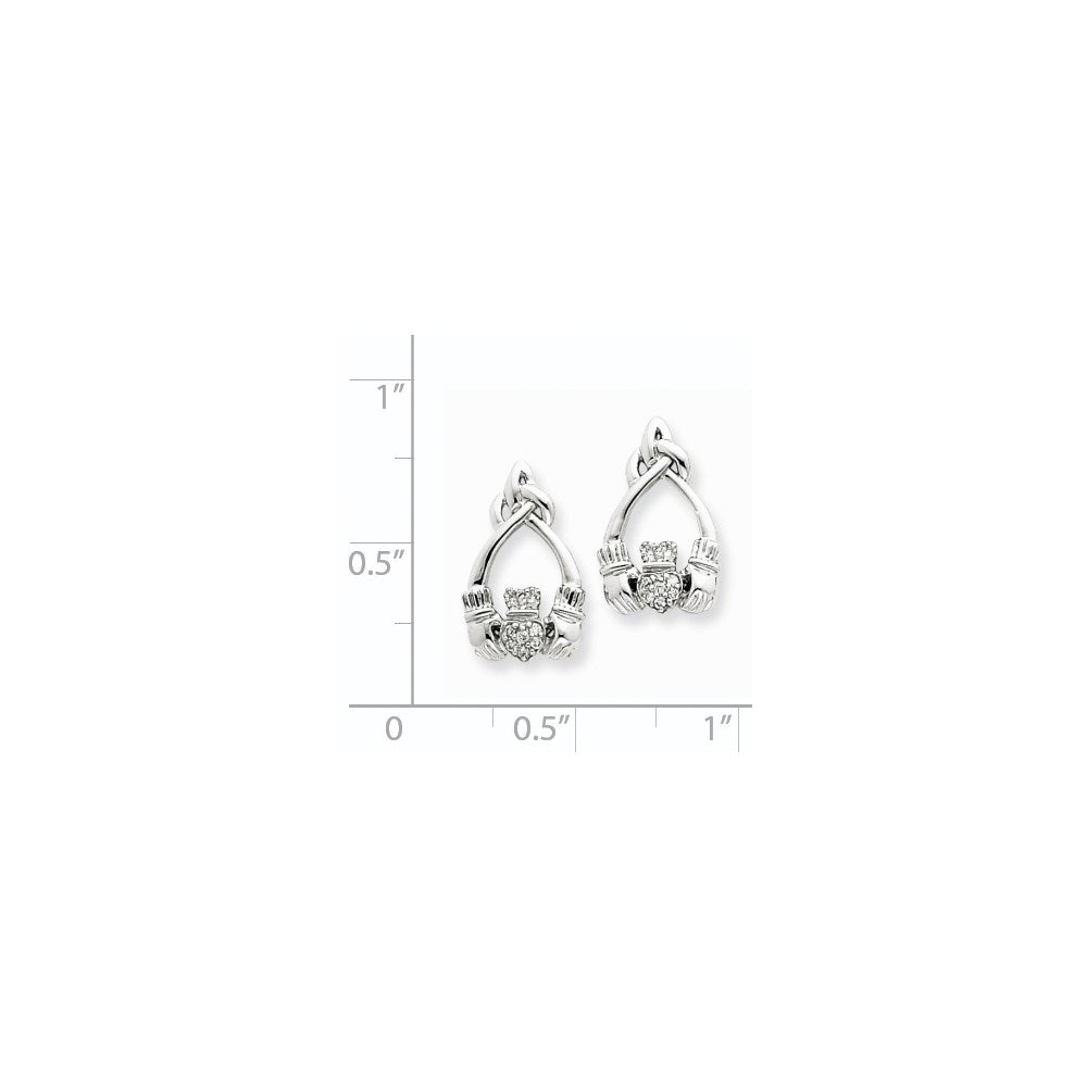 14K Weißgold Claddagh-Ohrstecker mit echten Diamanten