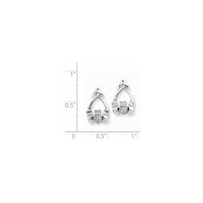 14K Weißgold Claddagh-Ohrstecker mit echten Diamanten