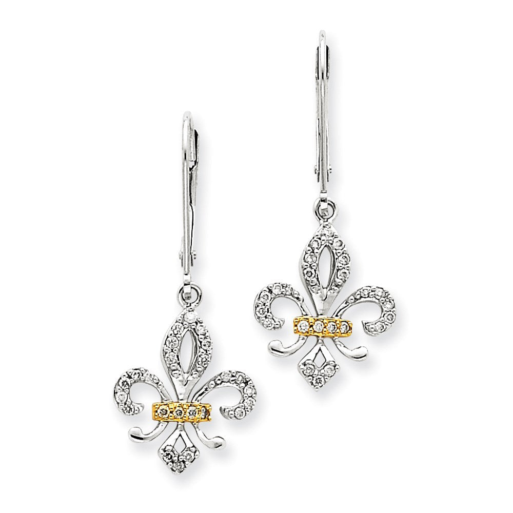 14K Weißgold & Rhodium Fleur-de-Lis-Ohrringe mit echten Diamanten