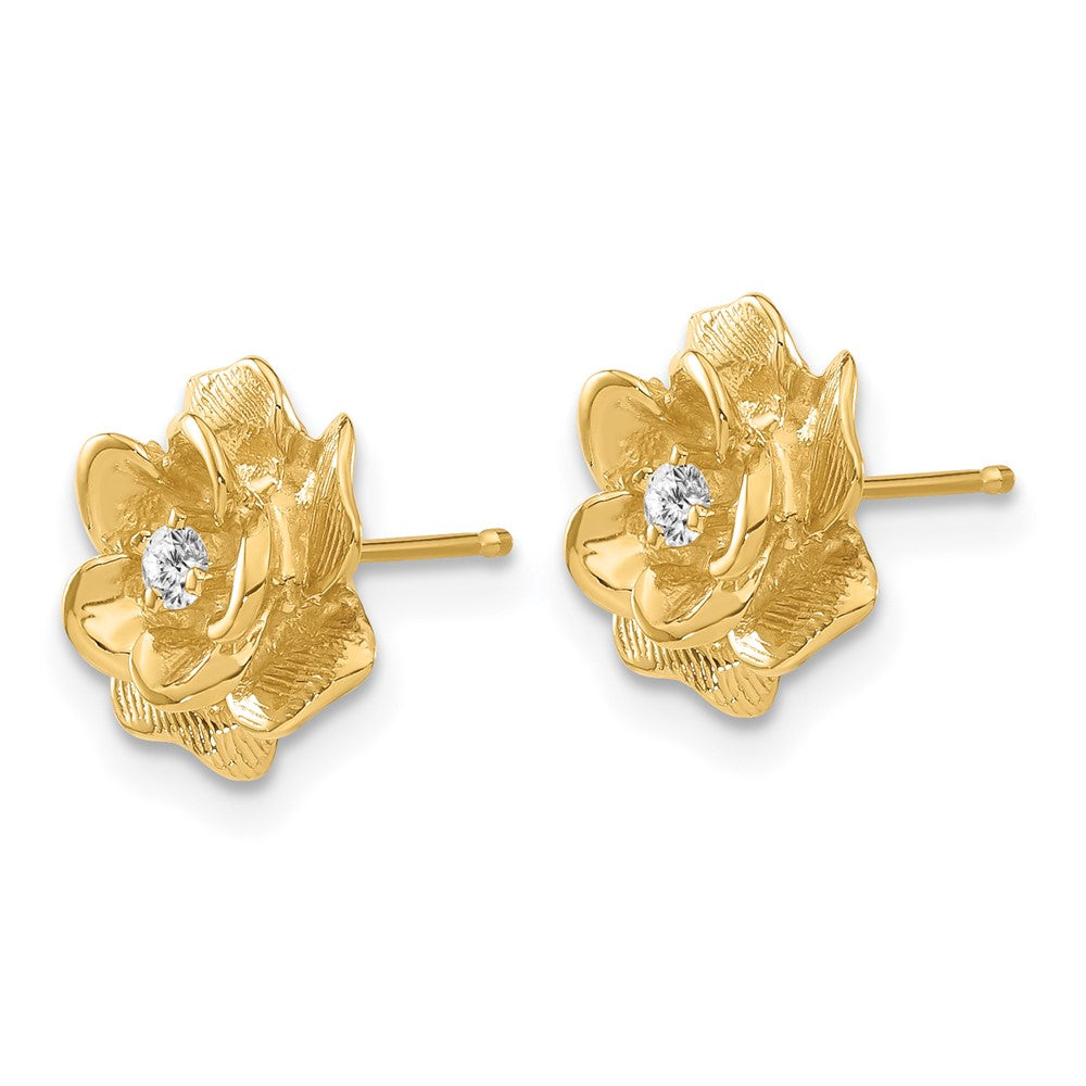 14K Gelbgold AA Echte Diamant-Blumen-Ohrstecker