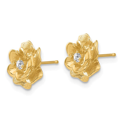 14K Gelbgold AA Echte Diamant-Blumen-Ohrstecker