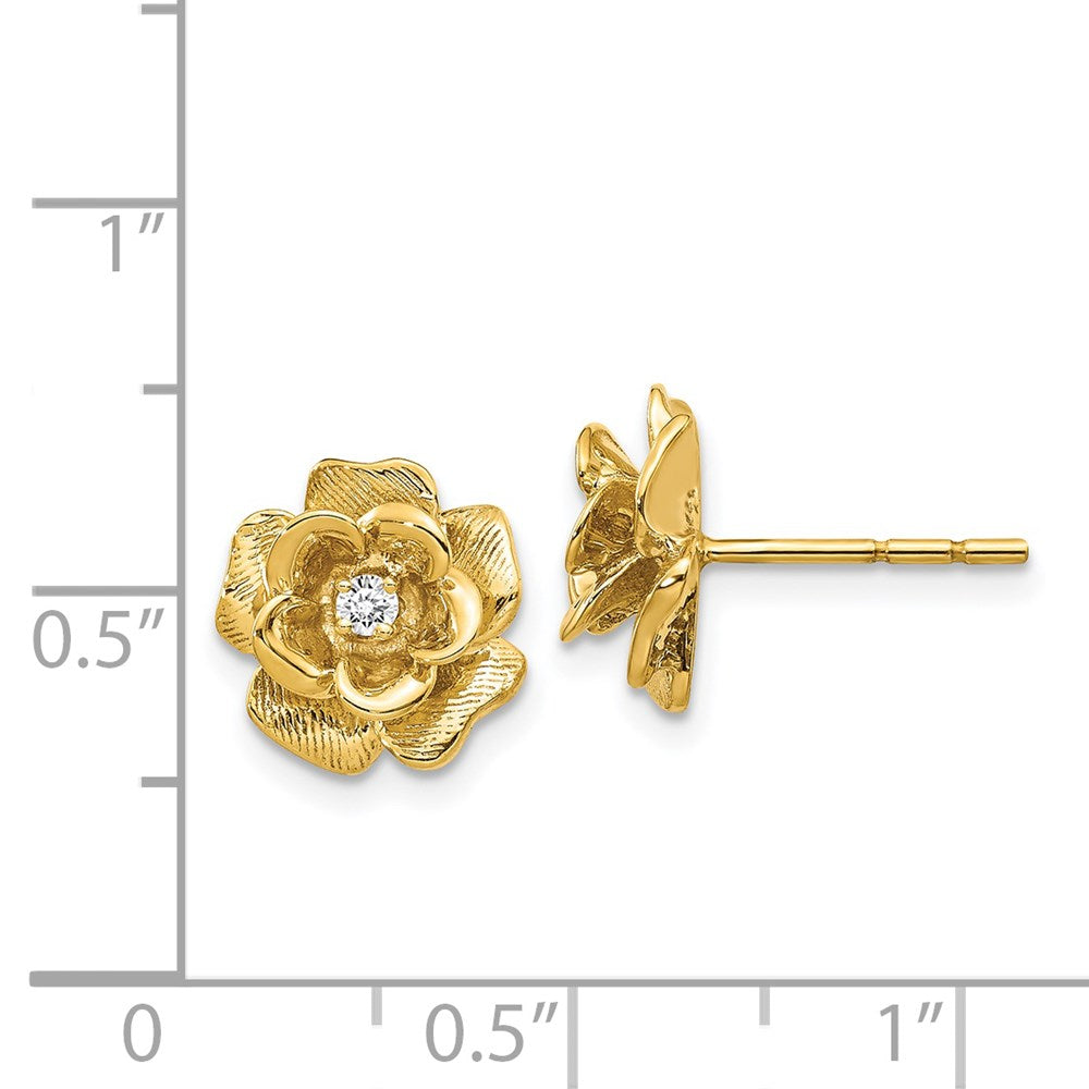14K Gelbgold AA Echte Diamant-Blumen-Ohrstecker