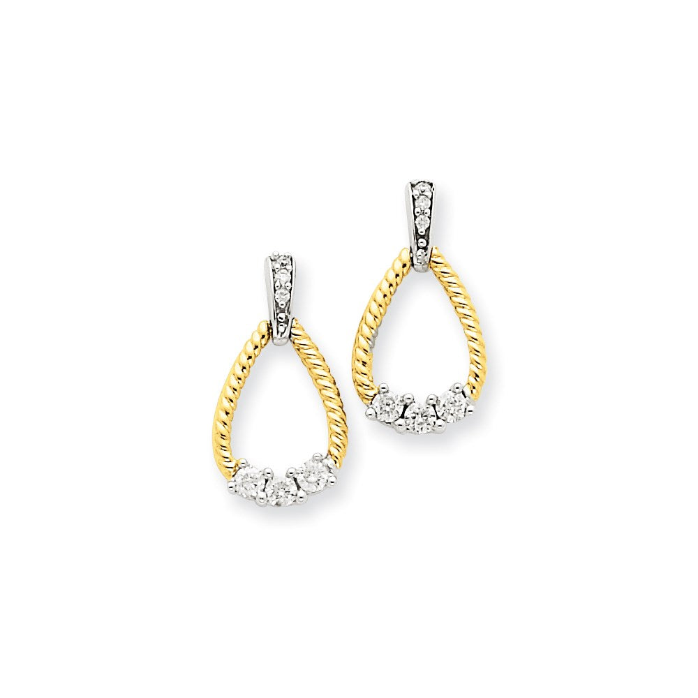 14K Zweifarbiges Gelbgold Diamant-Tropfen-Ohrhänger mit Stecker-Verschluss