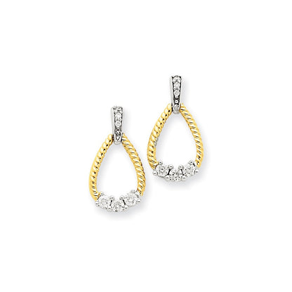 14K Zweifarbiges Gelbgold Diamant-Tropfen-Ohrhänger mit Stecker-Verschluss
