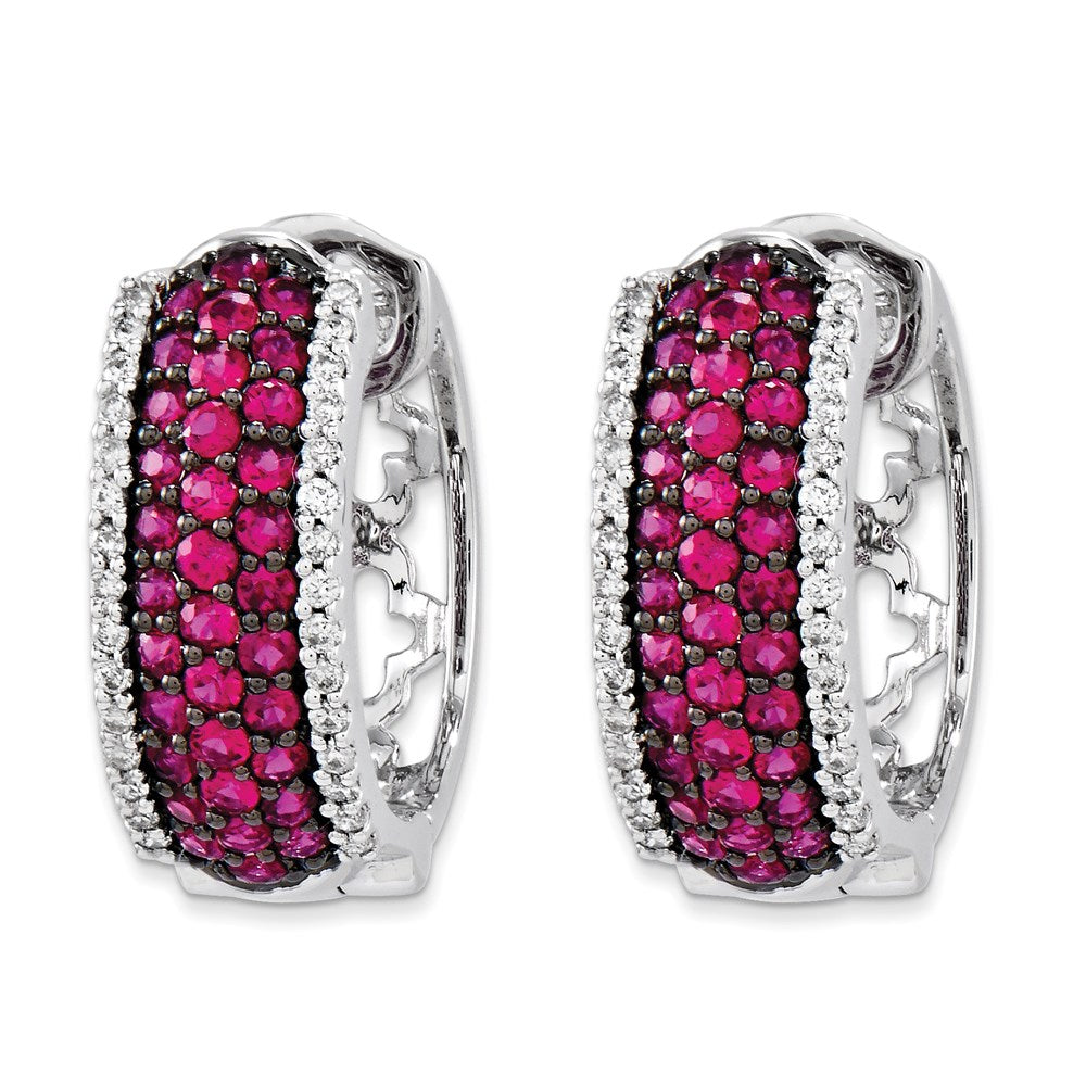14K Weißgold Aa Echt Diamant & Rubin Ohrringe