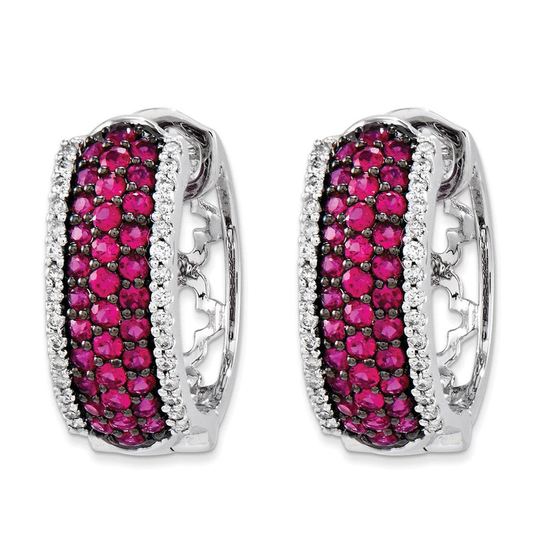 14K Weißgold Aa Echt Diamant & Rubin Ohrringe