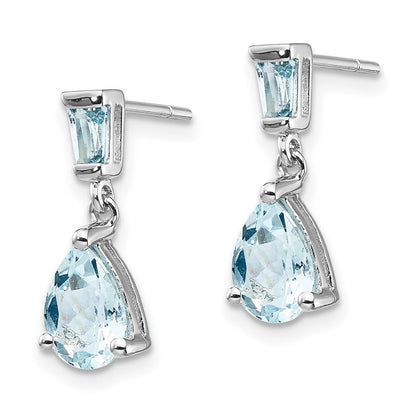 Massiv 14K Weißgold Synthetisch Aquamarin Ohrhänger