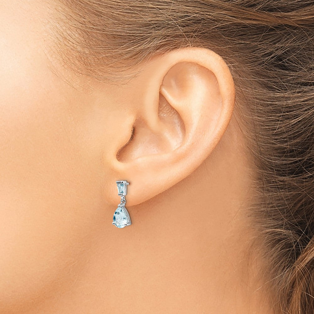 Massiv 14K Weißgold Synthetisch Aquamarin Ohrhänger