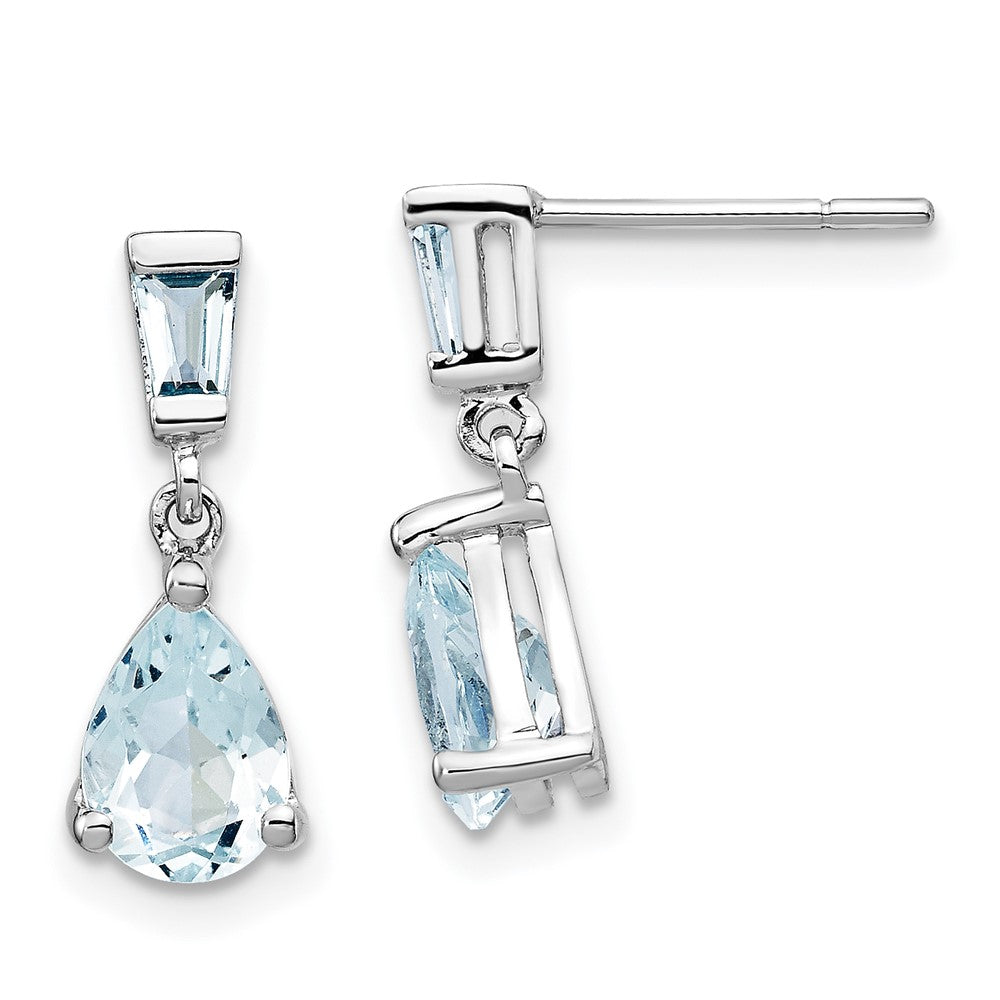 Massiv 14K Weißgold Synthetisch Aquamarin Ohrhänger
