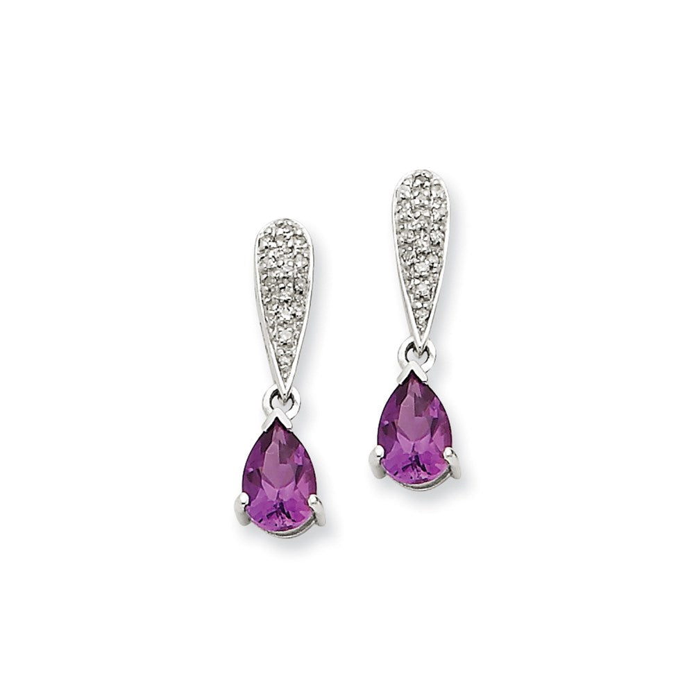14K Weißgold Amethyst & Echt Diamant Hängend Ohrstecker