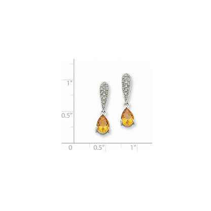 14K Weißgold Citrin & Echt Diamant Hängend Ohrstecker